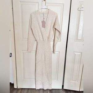 NWT Meshki Cream Marle Shannon Knit Maxi Sweater Long Sleeve V Neck Dress XS